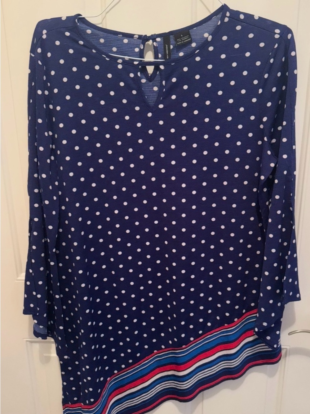 new directions Navy Polka Dot Long-Sleeve Top with Striped Hem-Large